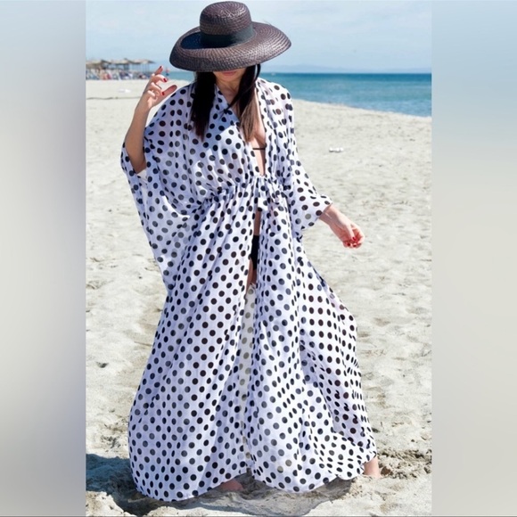 Elegant Polka Dot Swimsuit Coverup Dress - Picture 2 of 9